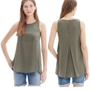 Madewell Silk Sunbask Sleeveless Tank Top Keyhole Olive Green Cotton Women's XS